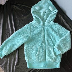 Okie Dokie Kids Teddy Bear Teal Zip Up Sherpa Sweater Jacket